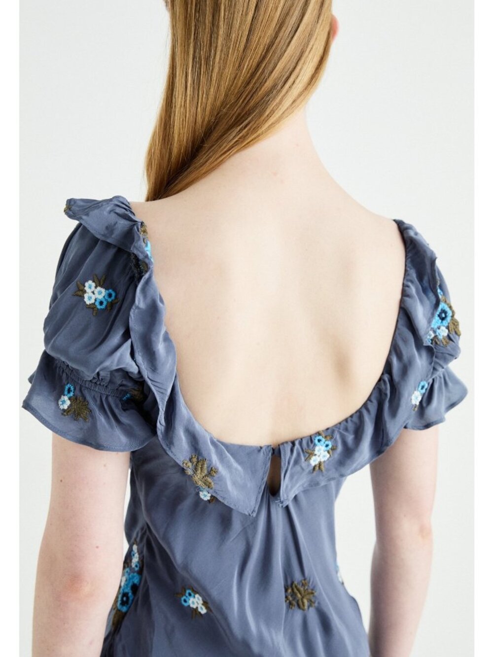 Free People Bali Santa Cruz Indigo Floral Embroidered Maxi Dress Medium New - Picture 14 of 16